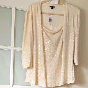 Lafayette 148 NY 1X Cream Silk Top W/ Cream Sequins NWT